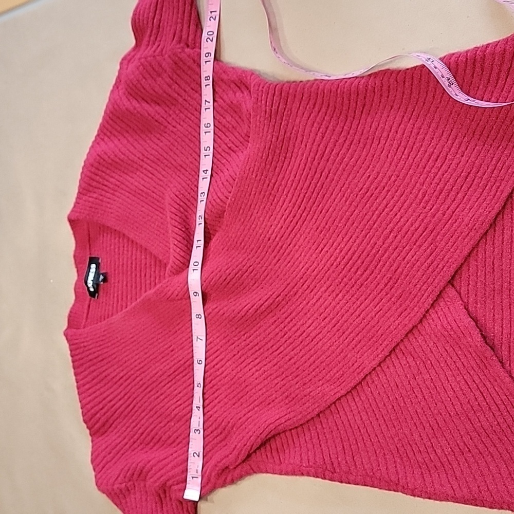 Express Size S Red Ribbed Wrap Front Sweater, Gently Used Condition - Picture 6 of 11